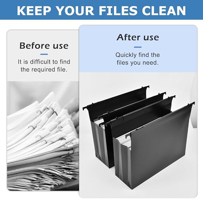6 Packs Extra Capacity Plastic Hanging File Folders, 4" Expanding Hanging Accordian Folder with Retractable Hook, Hard-Hanging Folder Organizer for Office, Home, School