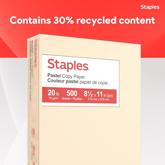 Staples Pastel Colored Copy Paper 8 1/2-Inch x 11-Inch Cream 500/Ream