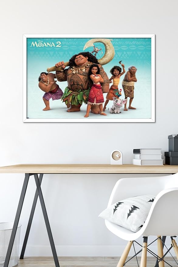 Disney Moana 2 - Group Wall Poster, 34L" x 22.4W", White Framed Version