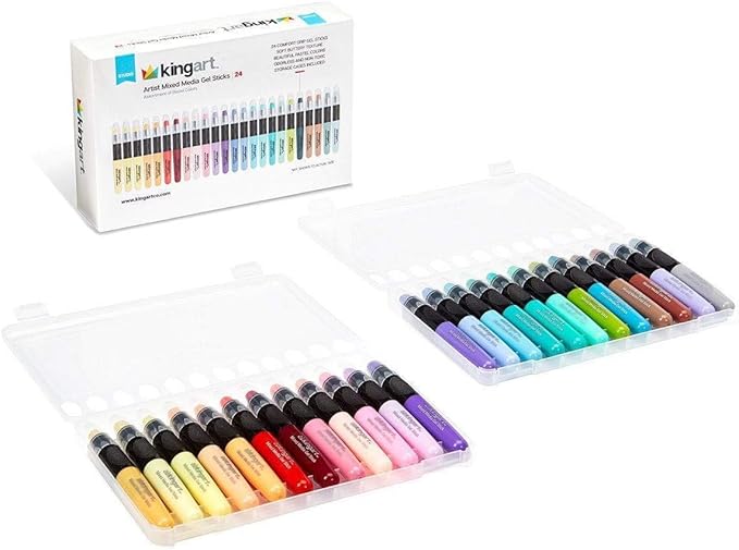 KINGART Pastel GEL STICK Set, Artist Pigment Crayons, 24 Unique Colors, Water Soluble, Creamy, and Odorless, Use on Paper, Wood, Canvas and more