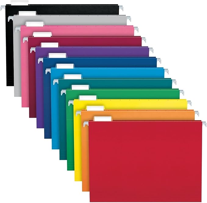 Pendaflex Colored Hanging File Folders Letter Size with 1/5 Cut Adjustable Tabs, 8.5 X 11-12 Assorted Colors, 100 Pack
