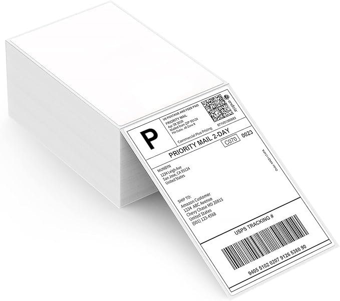 MUNBYN Bluetooth Thermal Label Printer 941B+Thermal Direct Shipping Label (Pack of 500 4x6 Fan-Fold Labels)+White Label Holder
