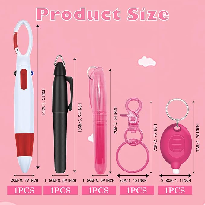Nurse Pen Set, Badge Reel Pen Include Highlighter, Permanent Marker, Ballpoint Pen, LED Keychain Flashlight, and Nursing Keychain Clip (Pink)
