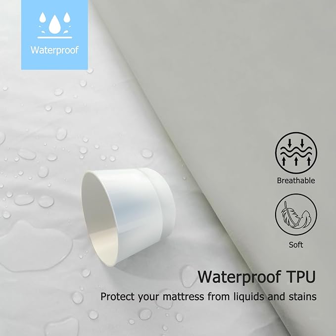 2 Pack Twin Premium Waterproof Mattress Protector, Soft Breathable Mattress Pad, Noiseless Waterproof Bed Cover - Stretch to 21" Fitted Deep Pocket Mattress Protection Cover - Light Grey