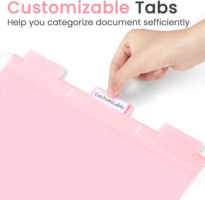 Sooez Tear-Resistant Plastic Hanging File Folders Letter Size, 6 Count File Organizer Suitable for File Cabinet Filing Cabinets, 1/6-cut Adjustable Tabs for Office, School, Pastels Colors, Pink