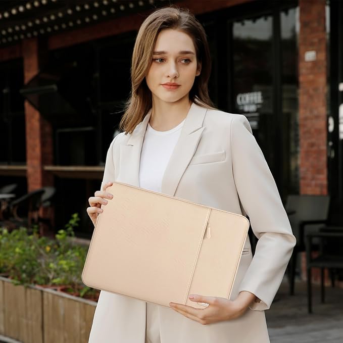 MOSISO Laptop Case 13.3 inch, 13-13.3 inch Laptop Sleeve Compatible with MacBook Air/Pro 13/Pro 14 M5 M4 M3 M2 M1, HP Dell ASUS Lenovo,Polyester Vertical Computer Sleeve Bag with Pocket, Apricot