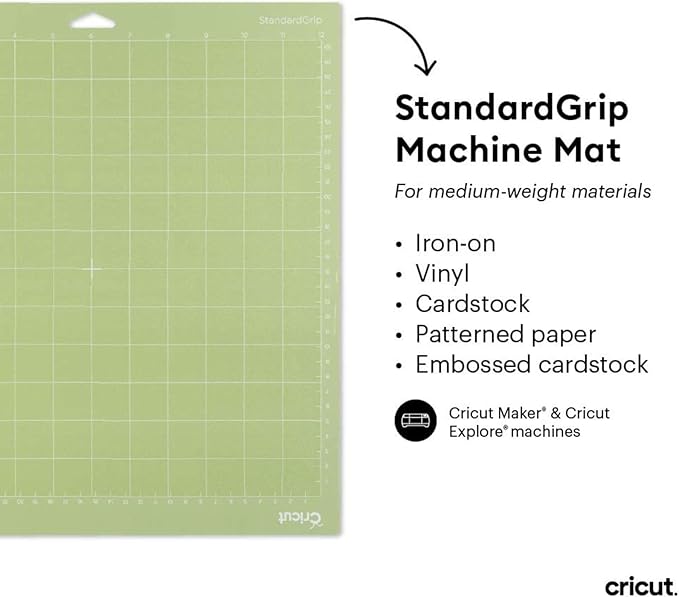 Cricut StandardGrip Machine Mats 12in x 12in, Reusable Cutting Mats for Crafts with Protective Film, Use with Cardstock, Iron On, Vinyl and More, Compatible with Cricut Explore & Maker (2 Count)