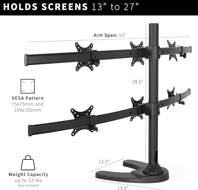 VIVO Hex LCD Monitor Height Adjustable 6 Screen Desk Mount Stand for up to 27 inch Screens, STAND-V006F