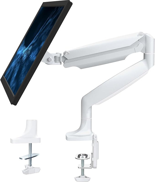 VIVO Premium Aluminum Height Adjustable Single Monitor Articulating Desk Mount Stand with Pneumatic Arm, Fits up to 32 inch Screen, White, STAND-V001QW