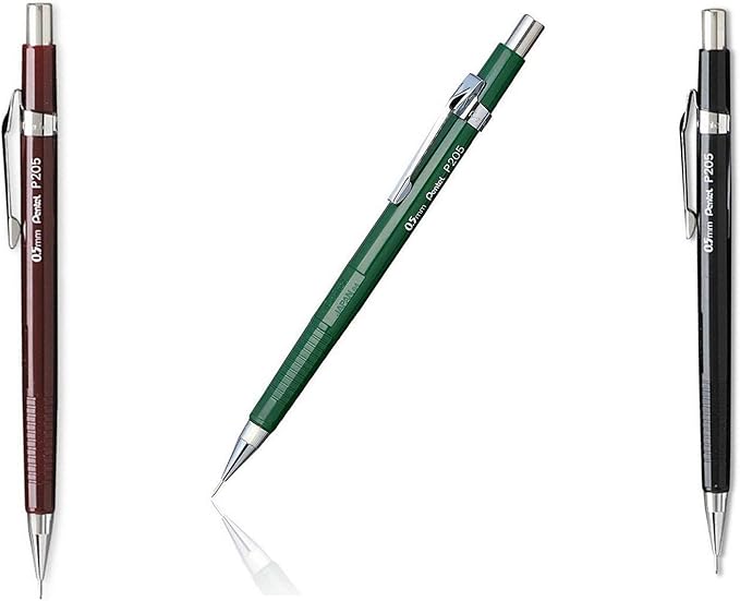 Value Pack of 3 Pentel Sharp Automatic Pencil, 0.5mm, Black, Burgundy, Green Barrels, 3 Pack (P205) by Pentel