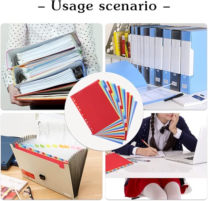 21 Tab A-Z Binder Dividers, 3 Ring Plastic Binder Dividers with Tabs Multicolor Alphabet Dividers for 2/3/4/11 Ring Binders, Letter Size (8.2×11.6 Inch)