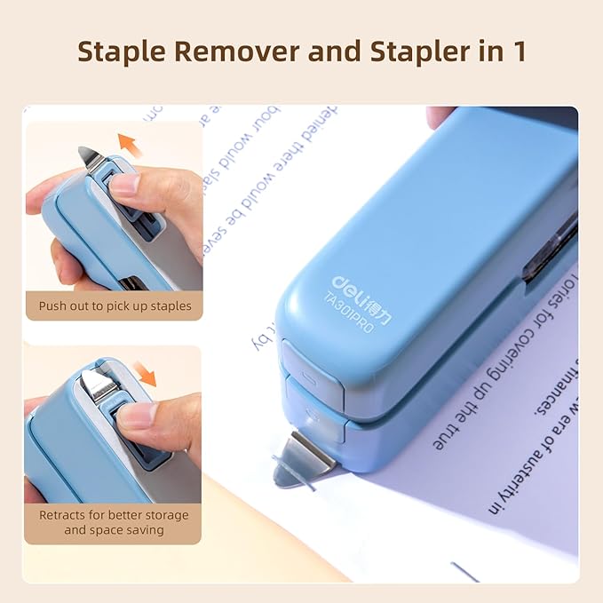 deli Stapler, Desktop Staplers with Integrated Staple Remover, 45 Sheet Capacity Office Stapler, Blue