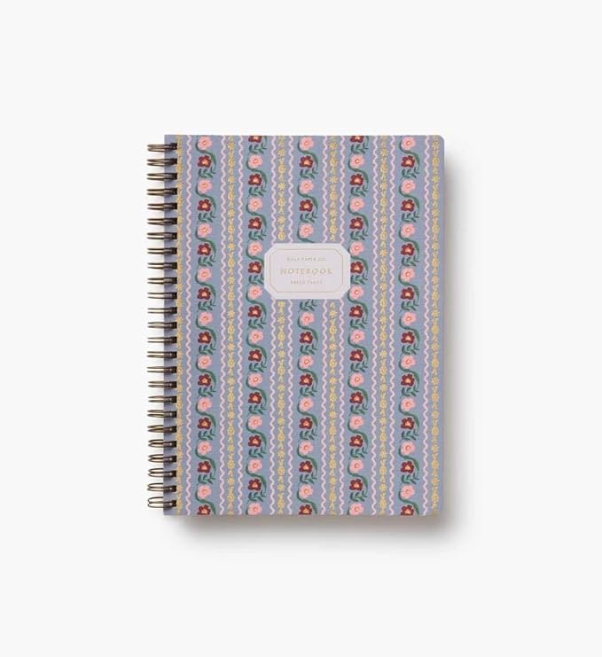 RIFLE PAPER CO. Delphine Spiral Notebook, Full Color Illustrated Cover with Gold Foil Accents, 150 Ruled Perforated Pages, 6.25" W x 8.5" L, Pocket Folders for Storage