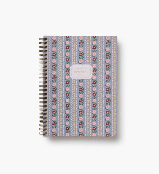 RIFLE PAPER CO. Delphine Spiral Notebook, Full Color Illustrated Cover with Gold Foil Accents, 150 Ruled Perforated Pages, 6.25" W x 8.5" L, Pocket Folders for Storage