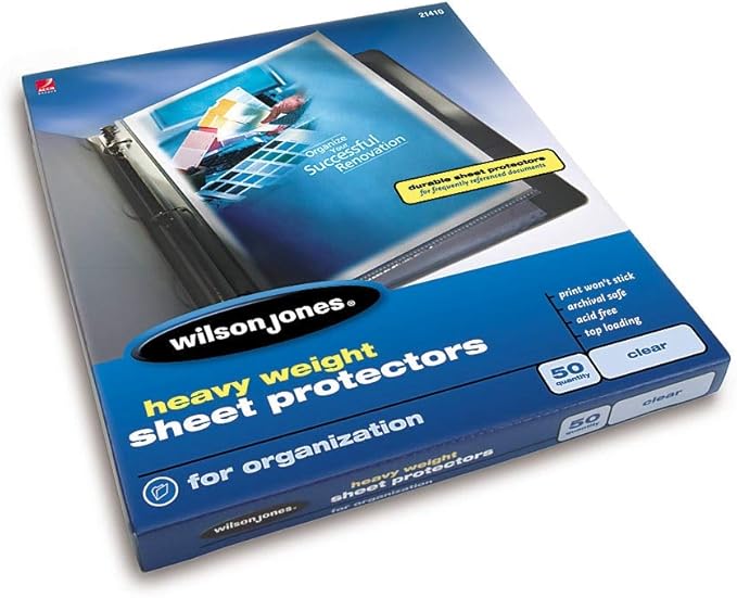 Wilson Jones Sheet Protectors, Heavy Weight, Top-Loading, Clear, 50 Sheets/Box (W21410)