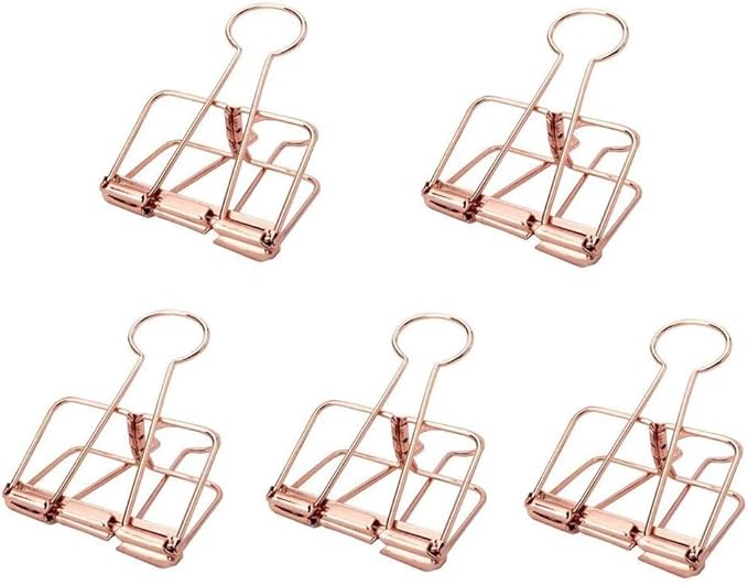 5Pcs Rose Gold Multifunctional Paper Clips with Metal Hollowed Card Bill Note Clip Clamp Office Stationary Binder and Paper Clips,Clips, Clamps and Rings