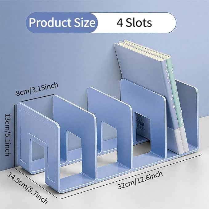 4Pcs Acrylic Desk File Sorter, Desktop File Organizer, 4 Sections Clutch Divider File Folder Rack, Purse Handbag Organizer Letter Notebook Folder, Office Supplies Stand (4 Colors)