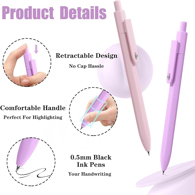 8 Pack Morandi Pens, 0.5mm Black Ink Gel Pens Quick Dry Smooth Writing Pens Journaling Pens for Office School Supplies for Women Girls Nurse Teacher Christmas Gifts