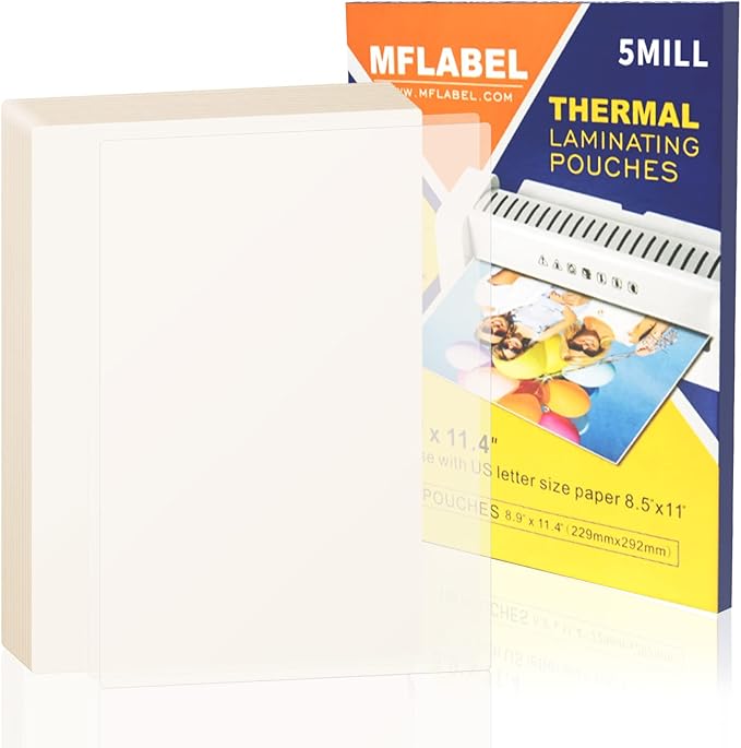 MFLABEL Thermal Laminating Pouches, 8.9 x 11.4-Inches Clear Thermal Laminating Plastic Paper Laminator Sheets for Photos Files Drawings for Use with Thermal Laminators 5 mil 600-Pack