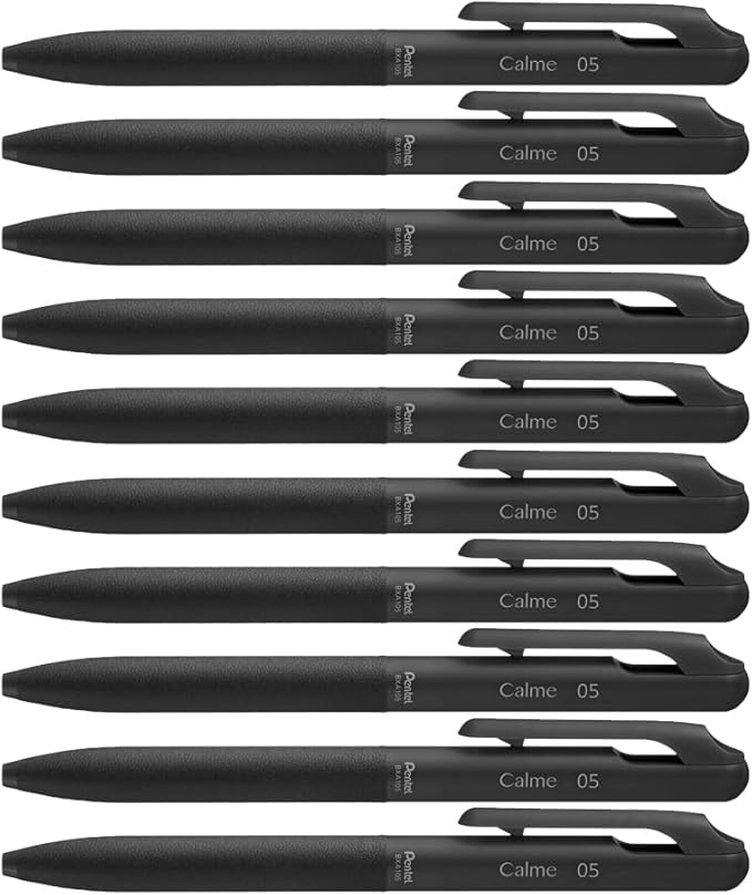 Pentel Oil Based Ballpoint Pen, Calme, 0.5mm, Black, Black Ink, 10 Count BXA105A-A