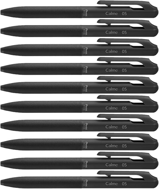 Pentel Oil Based Ballpoint Pen, Calme, 0.5mm, Black, Black Ink, 10 Count BXA105A-A