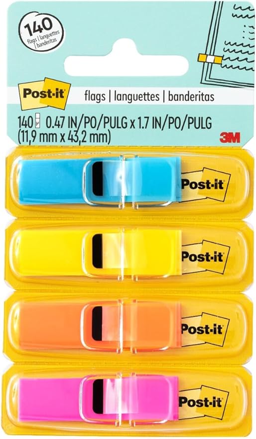 Post-it 6834ABX Highlighting Page Flags, 4 Bright Colors, 4 Dispensers, 1/2-Inch x 1 3/4-Inch, 35/Color