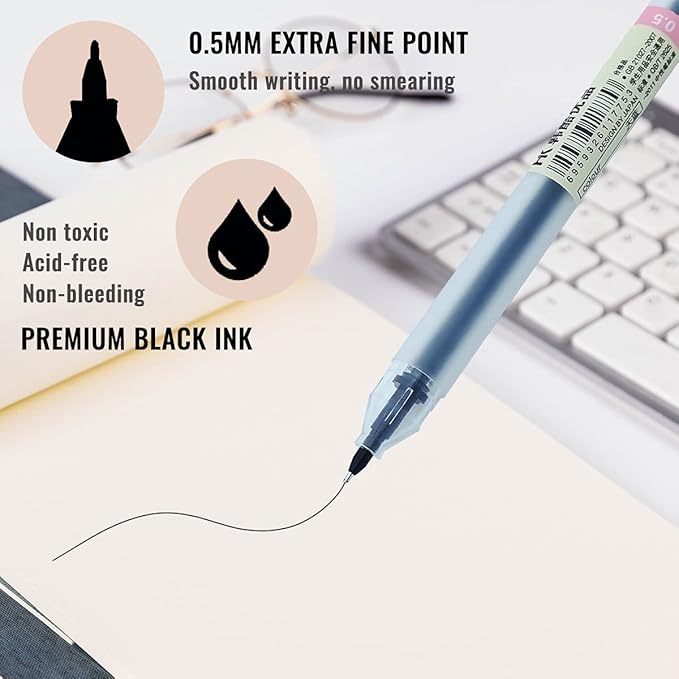 Gel Pens 12 Count, Black Ink, Ball Point Pens Fine Point, 0.5 mm Ink Pen, Note Taking Pens for Japanese Korean Office School Stationery Supplies (Black, 12-Count)