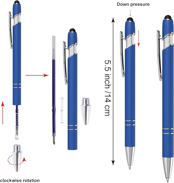 Blue Gel Ink Pens, 12 Pcs, Fine Point, Smooth Writing, with Stylus Tips, 0.7 Mm, Office Desk Accessories, Motivational