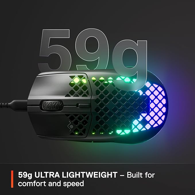 SteelSeries Aerox 3 - Holey RGB Gaming Mouse - Ultra-lightweight Water Resistant Design - 8,500 DPI TrueMove Core Optical Sensor - Onyx