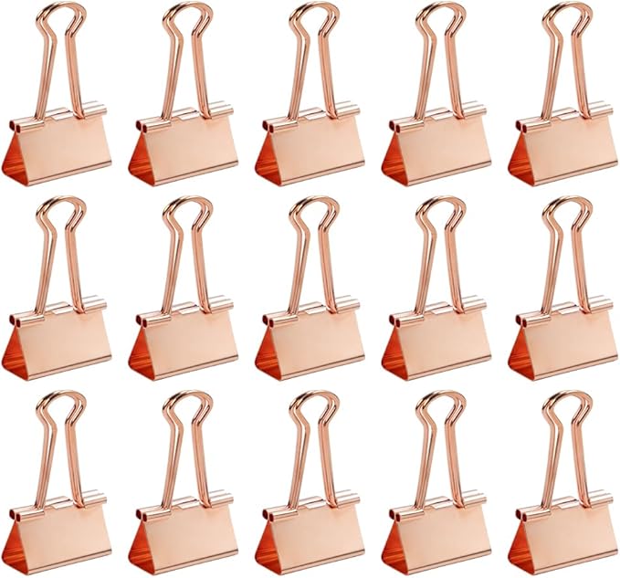 JAM PAPER Colorful Binder Clips - Medium - 1 1/4 Inch (32 mm) - Rose Gold Binderclips - 15/Pack