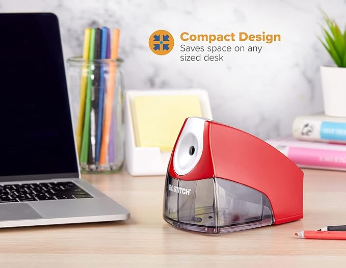 Bostitch Office Electric Pencil Sharpener, Heavy Duty Powerful Stall-Free Motor, High Capacity Shavings Tray, for Office or Classroom, Red