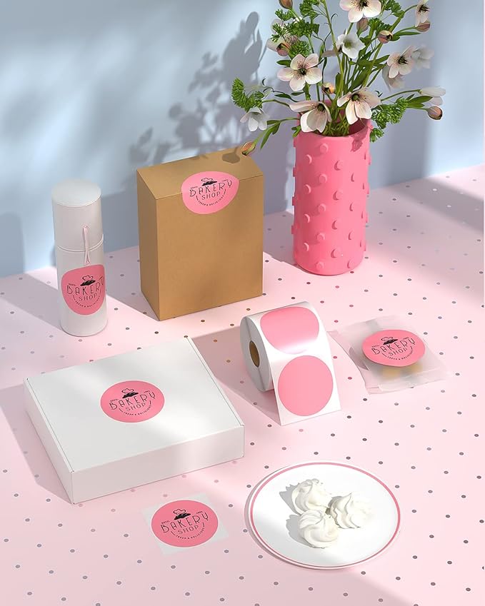 MUNBYN 3" Pink Circle & 3x2" White Thermal Sticker Labels - 1000 Count (500 Pink, 500 White) - Compatible with Munbyn, Rollo, Idrpt & More