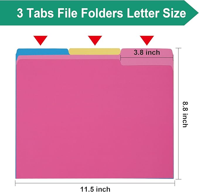 Pink File Folders 8.5x11 Inch,1/3 Cut Tab Colored File Folders Letter Size,School Business Office Folders for Document-18 Pack