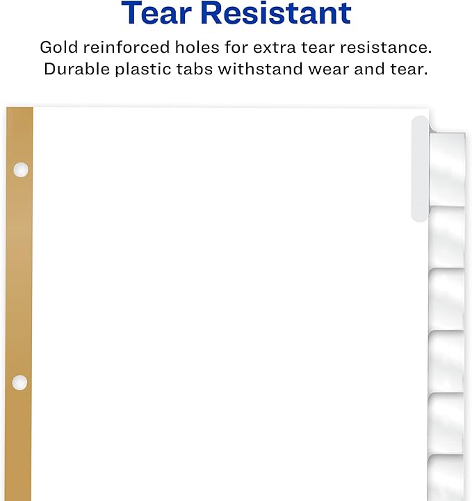 Avery Big Tab Insertable Dividers for 3 Ring Binders, 8-Tab Sets, White Paper, Clear Tabs, 6 Binder Divider Sets (41124)