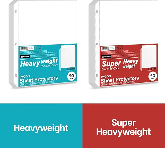 Super Heavyweight 3-Hole Letter Size Sheet Protectors - High Transparency Plastic Heavy Duty Sleeves for 3 Ring Binders, Archival Safe, Durable Page Protectors for Documents, 8.5x11 Inch (500 Pack)