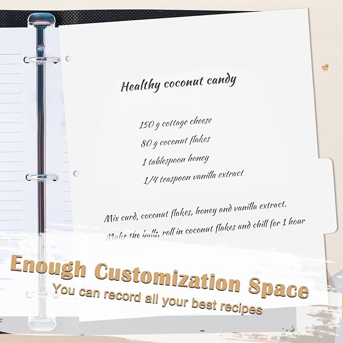 Recipe Dividers for 3 Ring Binder Set 9 3/4”×11” Black and Pre-Printed Recipe Binder Dividers Recipe Organizer Personalized Family Recipe Binder (24)