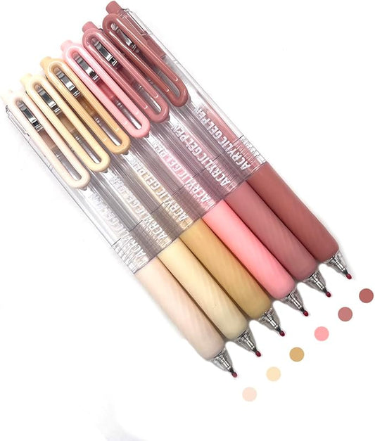 6 Pcs Acrylic Gel Pens 0.7mm Quick Dry Colorful Fine Point Smooth Writing Ballpoint, Office for Coloring, Black Paper, Drawing, Journaling, Note Taking, School Supplies, Skin Color 2.0