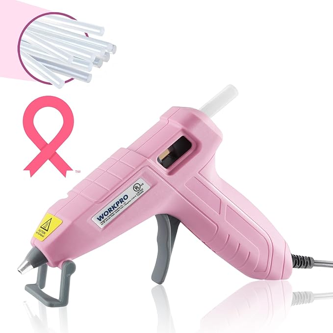 WORKPRO Mini Hot Glue Gun with 20 Pcs Hot Glue Sticks, Glue Gun Kit for Decorations, Arts, Crafts, School DIY Projects and Home Repairs- Pink Ribbon