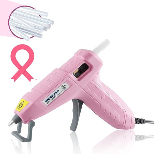 WORKPRO Mini Hot Glue Gun with 20 Pcs Hot Glue Sticks, Glue Gun Kit for Decorations, Arts, Crafts, School DIY Projects and Home Repairs- Pink Ribbon
