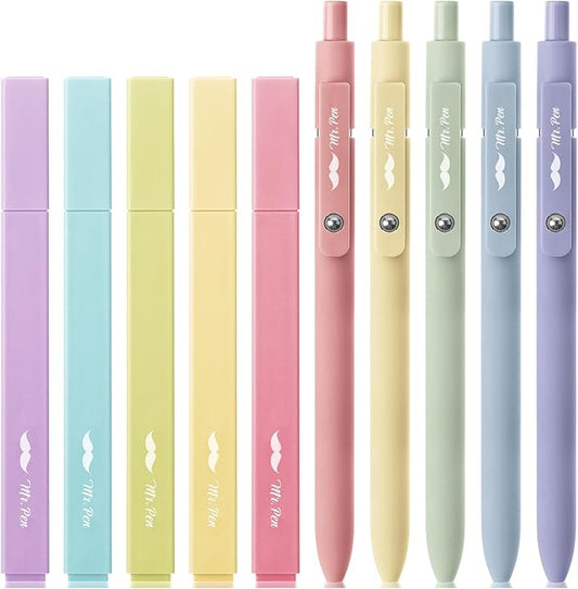 Mr. Pen- Aesthetic Highlighters and Gel Pens, 10 Pack, Assorted Color Bible No Bleed, Black Ink, Highlighter for Bibles
