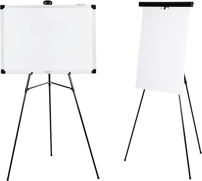 Amazon Basics Height Adjustable Aluminum Flipchart Easel Stand, Portable, for Whiteboard, Flip Chart, Poster Boards, Paper Pads and Signage, 35 x 2 x 28 Inches, Black
