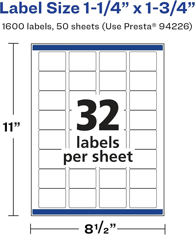 Avery Glossy White Rectangle Labels, Sure Feed Technology, 1.25" x 1.75", 1,600 Glossy White Labels, Permanent Adhesive, Laser/Inkjet Printable