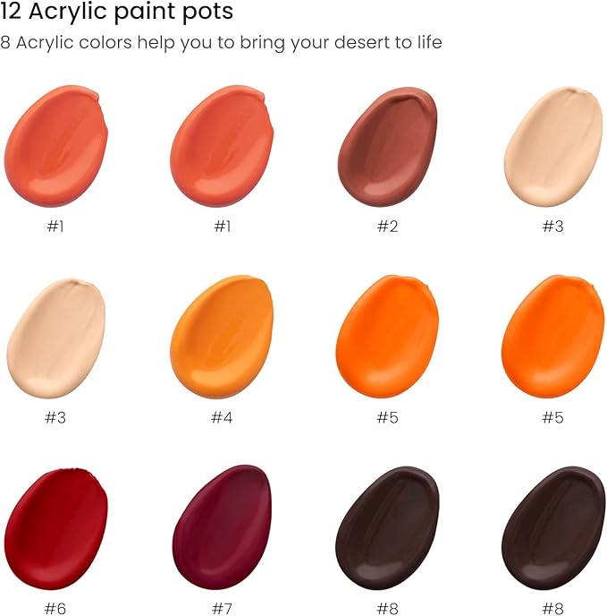 ARTEZA Paint by Number for Adults, 12x16 Inches, 21 Pieces, Desert Paint by Numbers Kit, Comes with 1 Canvas Panel, 12 Acrylic Paint Pots, 5 Paintbrushes, Art Supplies for Home & Office Wall Decor