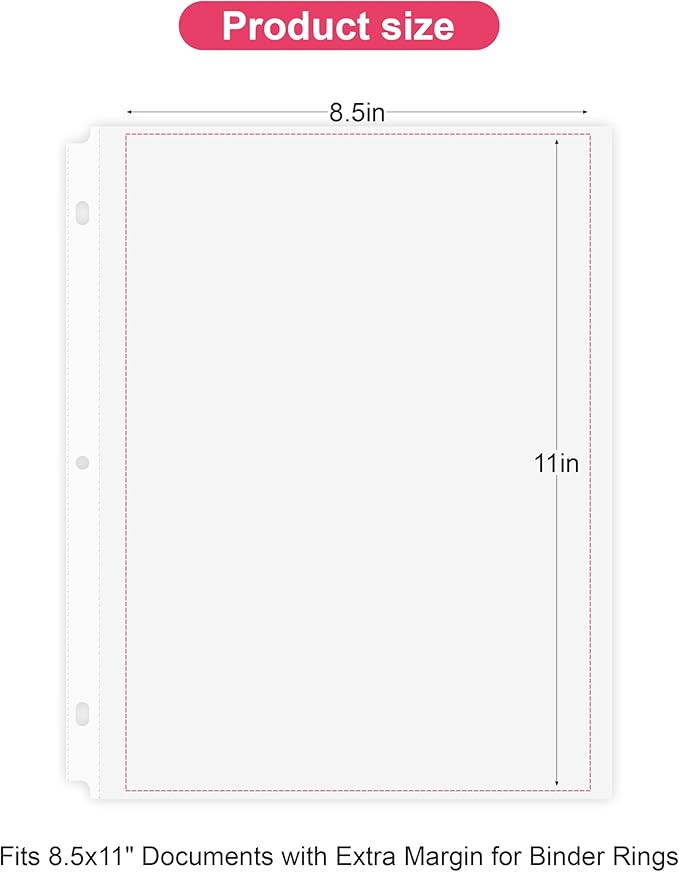 200-Pack Standard Weight Sheet Protectors 8.5"x11" Top-Loading Acid-Free Document Sleeves for School, Office, Home & 3-Ring Binders
