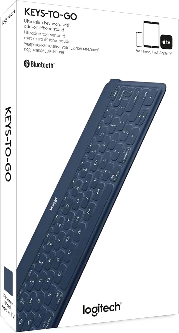 Logitech Keys-to-Go Super-Slim and Super-Light Bluetooth Keyboard for iPhone, iPad, Mac and Apple TV, Including iPad Air 5th Gen (2022) - Classic Blue