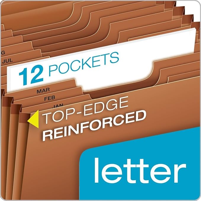 Pendaflex Heavy Duty Expanding File with Flap, Document Organizer for School, Home and Office, Portable File Organization, 12 Monthly Pockets, 1/3 Cut Tabs, Brown, Letter Size (R117MLHD)