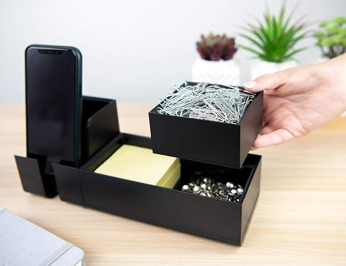 Bostitch Office Konnect Desk Organizer Accessory Tray, Stacks for Desktop Storage, Black (Pack of 6)