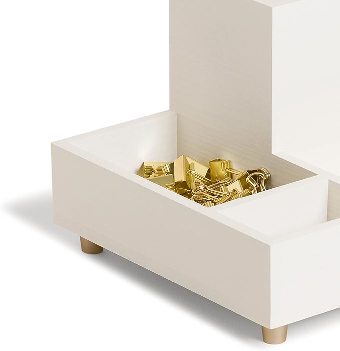 U Brands Juliet Compartment Cup, Office Organization Supplies, White and Gold, 1 Count