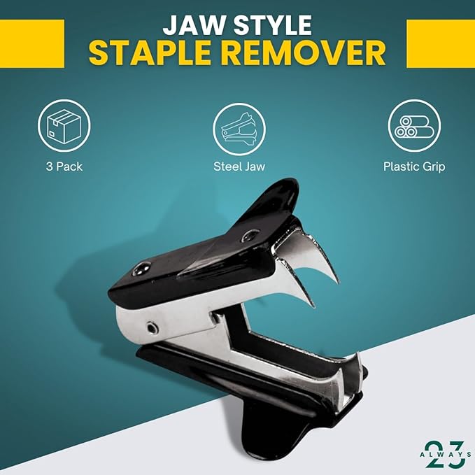 Always23 Staple Remover 3 Pack, Jaw Style- Effortlessly Remove Staples with Precision - Ergonomic Staple Puller Tool - Office and School Essential