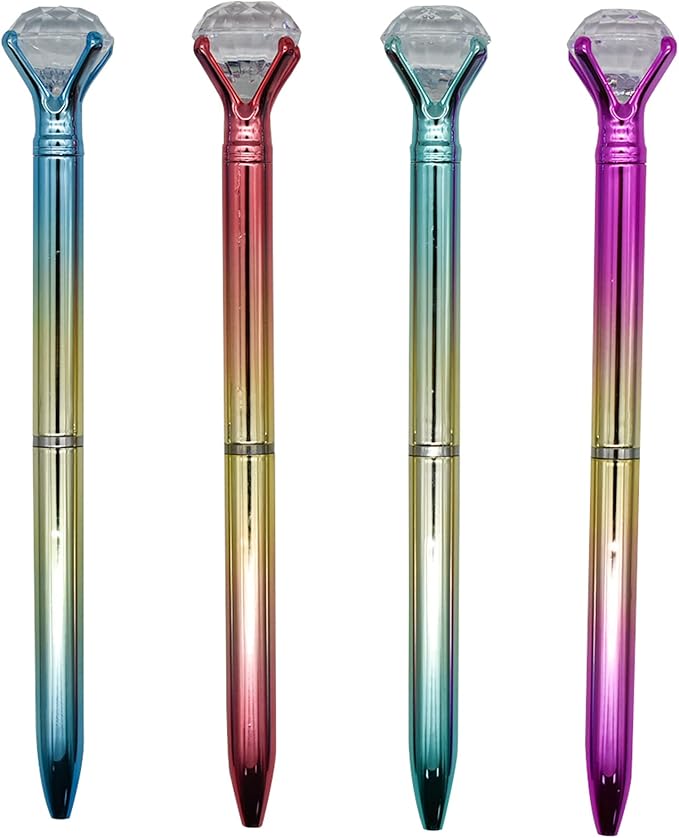 Maydahui 12 PCS Dazzling Big Diamond Ballpoint Pen Retractable Bling Rhinestone Metal Pen for Wedding Bridal Shower Party (Blue and Black Ink Random Delivery)